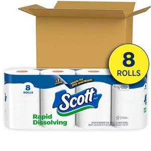 Scott 8Count DoubleRoll Bath Tissue, RapidDissolving ClogFree Formula, 231 Sheets Per Roll for Marine and RecreationalVehicle Use Scott 8Count DoubleRoll Bath Tissue, RapidDissolving ClogFree Formula, 231 Sheets Per Roll for Marine and RecreationalVehicle Use