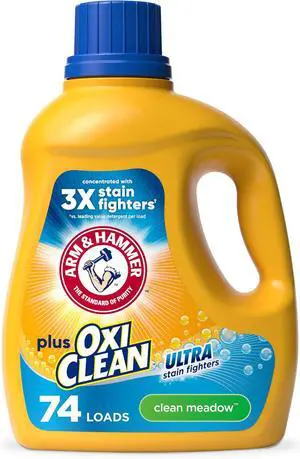 ARM & HAMMER Plus OxiClean Ultra Stain Fighters Liquid Laundry Detergent, Clean Meadow Scent, 96.2 fl oz, 3X StainFighting Power ARM & HAMMER Plus OxiClean Ultra Stain Fighters Liquid Laundry Detergent, Clean Meadow Scent, 96.2 fl oz, 3X StainFighting Power