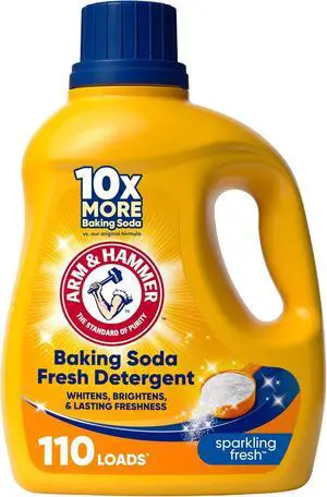 ARM & HAMMER Baking Soda Fresh Liquid Laundry Detergent, Sparkling Fresh Scent, 110 fl oz, 110 Loads, 10X BakingSoda Formula ARM & HAMMER Baking Soda Fresh Liquid Laundry Detergent, Sparkling Fresh Scent, 110 fl oz, 110 Loads, 10X BakingSoda Formula