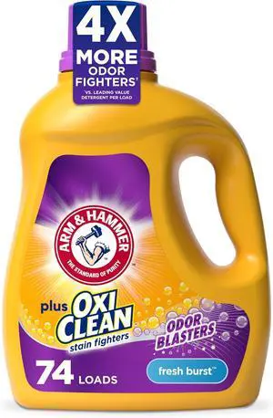 ARM & HAMMER Plus OxiClean with Odor Blasters Liquid Laundry Detergent, Fresh Burst Scent, 96.2 fl oz, 3X OdorFighting Power, DermatologistTested ARM & HAMMER Plus OxiClean with Odor Blasters Liquid Laundry Detergent, Fresh Burst Scent, 96.2 fl oz, 3X OdorFighting Power, DermatologistTested