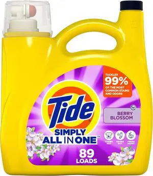 Tide Simply AllInOne Liquid Laundry Detergent, Berry Blossom Scent, 112 fl oz, 89 Loads, HE & Standard Washer Compatible Tide Simply AllInOne Liquid Laundry Detergent, Berry Blossom Scent, 112 fl oz, 89 Loads, HE & Standard Washer Compatible