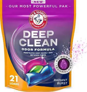 ARM & HAMMER Deep Clean Odor Formula Laundry Detergent Power Paks, Radiant Burst Scent, 21Count, PreMeasured NoMess Laundry Pacs ARM & HAMMER Deep Clean Odor Formula Laundry Detergent Power Paks, Radiant Burst Scent, 21Count, PreMeasured NoMess Laundry Pacs