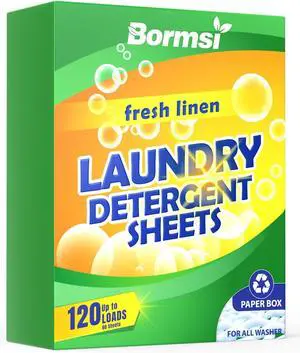 BORMSI FreshScent Laundry Detergent Sheets, 60 Sheets /120 Loads, PlasticFree Recyclable Cardboard Packaging, TravelFriendly BORMSI FreshScent Laundry Detergent Sheets, 60 Sheets /120 Loads, PlasticFree Recyclable Cardboard Packaging, TravelFriendly