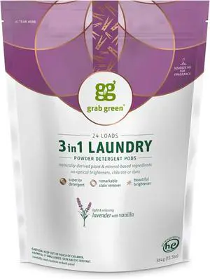 Grab Green 3in1 Laundry Detergent Pods, Lavender + Vanilla Scent, 24Count, Plant & MineralBased, CrueltyFree Grab Green 3in1 Laundry Detergent Pods, Lavender + Vanilla Scent, 24Count, Plant & MineralBased, CrueltyFree