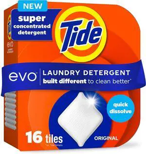 Tide evo Concentrated Laundry Detergent Tiles, Original Scent, 16Count, 100% Concentrated, Outperforms Leading Detergent Sheets Tide evo Concentrated Laundry Detergent Tiles, Original Scent, 16Count, 100% Concentrated, Outperforms Leading Detergent Sheets