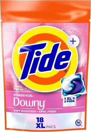 TidePowerPODs + Downy Laundry Detergent Pods, April Fresh Scent, 18Count, Cleans & Conditions, Works in Cold Water TidePowerPODs + Downy Laundry Detergent Pods, April Fresh Scent, 18Count, Cleans & Conditions, Works in Cold Water