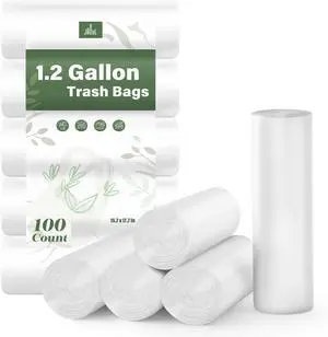 Jaoul 1.2 Gallon Unscented Small Trash Bags, White Translucent 100Count, StarSealed LeakResistant Can Liners for Bathroom, Bedroom and Car Jaoul 1.2 Gallon Unscented Small Trash Bags, White Translucent 100Count, StarSealed LeakResistant Can Liners for Bathroom, Bedroom and Car