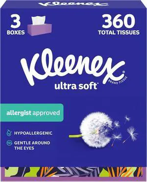 Kleenex Ultra Soft Facial Tissues, 3 Flat Boxes, 120 Tissues per Box Kleenex Ultra Soft Facial Tissues, 3 Flat Boxes, 120 Tissues per Box