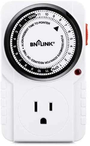 BN-LINK 24-Hour Heavy Duty Mechanical Timer Outlet, Indicator Light, 3-Prong BN-LINK 24-Hour Heavy Duty Mechanical Timer Outlet, Indicator Light, 3-Prong