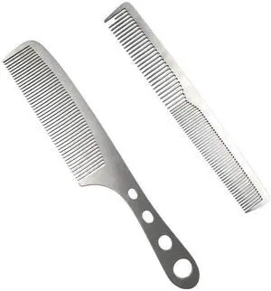 2Pcs Stainless Steel Fine Tooth Comb Set, Anti-Static Heat Resistant Hair Cutting & Styling Comb, Hollow Out Handle, Professional Barber Comb for Men Women 2Pcs Stainless Steel Fine Tooth Comb Set, Anti-Static Heat Resistant Hair Cutting & Styling Comb, Hollow Out Handle, Professional Barber Comb for Men Women