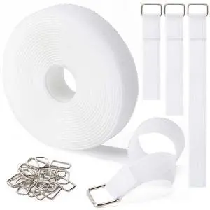 1" x 16ft Hook and Loop Straps with 25 Metal Buckles, White 1" x 16ft Hook and Loop Straps with 25 Metal Buckles, White