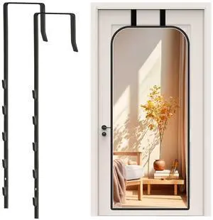 Over-the-Door Mirror Hanger, Adjustable, 2-Pack with Protective Lining, Black (Mirror Not Included) Over-the-Door Mirror Hanger, Adjustable, 2-Pack with Protective Lining, Black (Mirror Not Included)