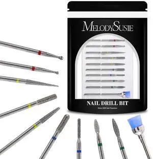 MelodySusie 10pcs Nail Drill Bits Diamond Cuticle Set Silver MelodySusie 10pcs Nail Drill Bits Diamond Cuticle Set Silver