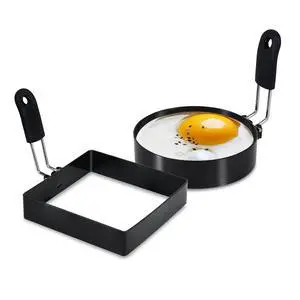 2-Pack Round+Square Stainless Steel Egg Rings Set with Silicone Handle, Nonstick, for Frying Eggs, English Muffins, and Pancakes 2-Pack Round+Square Stainless Steel Egg Rings Set with Silicone Handle, Nonstick, for Frying Eggs, English Muffins, and Pancakes