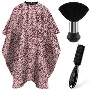 NICEMOVIC Hair Cutting Barber Cape with Neck Duster Brush and Barber Brush - Leopard Print NICEMOVIC Hair Cutting Barber Cape with Neck Duster Brush and Barber Brush - Leopard Print