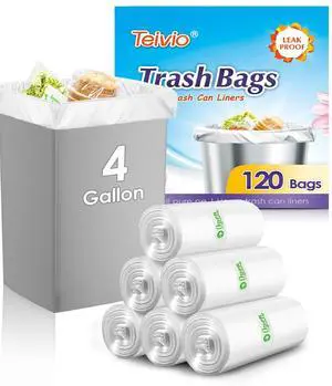 Teivio 4 Gallon Small Clear Trash Bags, 120 Count, Bathroom Garbage Bags Teivio 4 Gallon Small Clear Trash Bags, 120 Count, Bathroom Garbage Bags