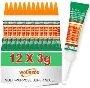 WOUSEDO 12 x 3g Super Glue Clear, Fast Drying Cyanoacrylate (CA) WOUSEDO 12 x 3g Super Glue Clear, Fast Drying Cyanoacrylate (CA)