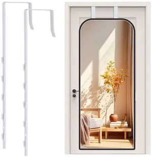 Adjustable Over-the-Door Mirror Hanger Set with Protective Lining, 2 Pcs Door Brackets, White (Mirror Not Included) Adjustable Over-the-Door Mirror Hanger Set with Protective Lining, 2 Pcs Door Brackets, White (Mirror Not Included)