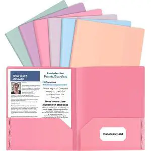 6-Pack Pastel Colored File Folders with Pockets, Plastic 6-Pack Pastel Colored File Folders with Pockets, Plastic