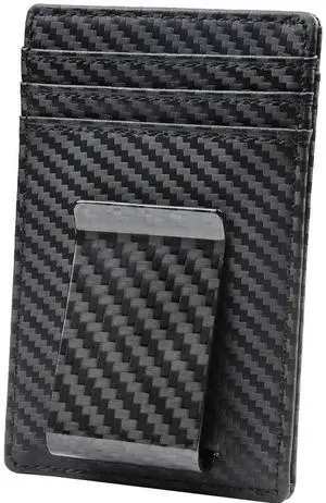 Travelambo Carbon Fiber Money Clip Wallet Slim Minimalist Card Holder RFID Blocking Leather Weaved Black Travelambo Carbon Fiber Money Clip Wallet Slim Minimalist Card Holder RFID Blocking Leather Weaved Black