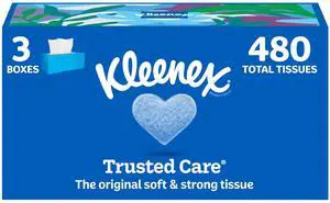 Kleenex Trusted Care Facial Tissues, 3 Flat Boxes, 160 Tissues per Box Kleenex Trusted Care Facial Tissues, 3 Flat Boxes, 160 Tissues per Box