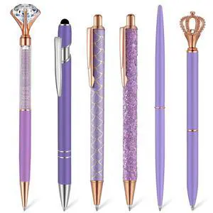 Qeeenar 6pcs Fancy Glitter Metal Ballpoint Pens, Purple Series Qeeenar 6pcs Fancy Glitter Metal Ballpoint Pens, Purple Series
