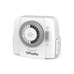 TiFFCOFiO 24-Hour Programmable Indoor Mechanical Outlet Timer, 3 Prong, 2 Outlets, 1 Pack, ETL Listed TiFFCOFiO 24-Hour Programmable Indoor Mechanical Outlet Timer, 3 Prong, 2 Outlets, 1 Pack, ETL Listed