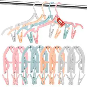 8 Pack Foldable Travel Hangers with 16 Clips - Space Saving Portable Collapsible Hooks for Cruise, RV, Hotel (Assorted Colors) 8 Pack Foldable Travel Hangers with 16 Clips - Space Saving Portable Collapsible Hooks for Cruise, RV, Hotel (Assorted Colors)