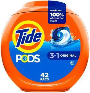 Tide PODS Laundry Detergent Pacs, 42 Count, 3-in-1 Stain Remover, Odor Fighter, Color Protector, HE Compatible, Original Scent Tide PODS Laundry Detergent Pacs, 42 Count, 3-in-1 Stain Remover, Odor Fighter, Color Protector, HE Compatible, Original Scent