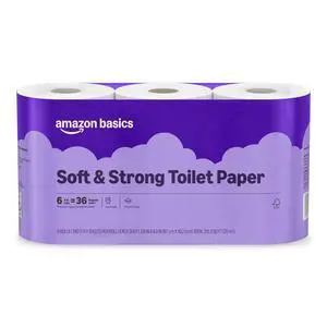 Amazon Basics Soft and Strong 2-Ply Toilet Paper, Unscented, 6 Ultra Rolls (24 Regular Rolls Equivalent), 340 Sheets per Roll, 1 Pack of 6 Amazon Basics Soft and Strong 2-Ply Toilet Paper, Unscented, 6 Ultra Rolls (24 Regular Rolls Equivalent), 340 Sheets per Roll, 1 Pack of 6