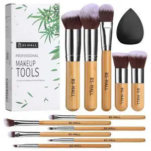 BS-MALL 11Pcs Makeup Brush Set with Sponge, Professional Bamboo Brushes for Foundation, Powder, Blush, Concealer, Eyeshadow & Blending, Travel, Beginners & Makeup Artists BS-MALL 11Pcs Makeup Brush Set with Sponge, Professional Bamboo Brushes for Foundation, Powder, Blush, Concealer, Eyeshadow & Blending, Travel, Beginners & Makeup Artists