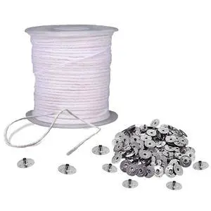 BEADNOVA Braided Candle Wick Spool with Base Set, 200ft Cotton Candle String Roll and 300pcs Wick Clips Sustainer Tabs for DIY BEADNOVA Braided Candle Wick Spool with Base Set, 200ft Cotton Candle String Roll and 300pcs Wick Clips Sustainer Tabs for DIY