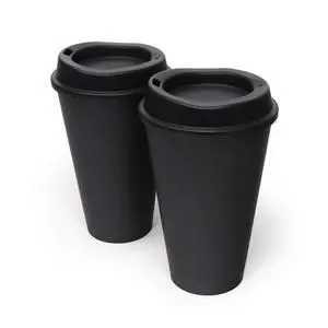 Rolling Sands USA Made 16 oz Reusable Coffee Cups with Lids, 2 Pack, Black, for Hot or Cold Drinks, Dishwasher and Microwave Safe Rolling Sands USA Made 16 oz Reusable Coffee Cups with Lids, 2 Pack, Black, for Hot or Cold Drinks, Dishwasher and Microwave Safe