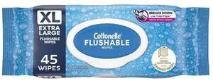 Cottonelle XL Flushable Wet Wipes, 1 Flip-Top Pack, 45 Count Cottonelle XL Flushable Wet Wipes, 1 Flip-Top Pack, 45 Count