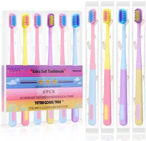 6 Pieces Individually Wrapped Extra Soft Toothbrush for Sensitive Teeth & Gums, 4000 Ultra-Soft Bristles, Compact Small Head, Macaron Color 6 Pieces Individually Wrapped Extra Soft Toothbrush for Sensitive Teeth & Gums, 4000 Ultra-Soft Bristles, Compact Small Head, Macaron Color