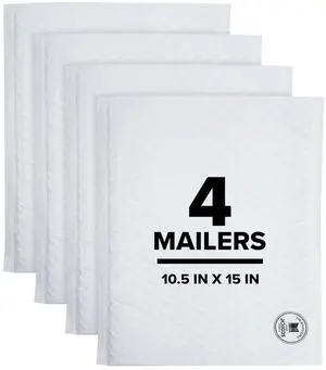 Scotch Poly Bubble Mailer, White, Large, Size 5, 10.5in x 15in Inside Dimensions, 50% Recycled Plastic Scotch Poly Bubble Mailer, White, Large, Size 5, 10.5in x 15in Inside Dimensions, 50% Recycled Plastic