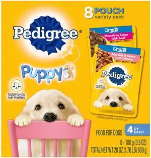 Pedigree Puppy Soft Wet Dog Food 8-Count Variety Pack, 3.5 oz Pouches Pedigree Puppy Soft Wet Dog Food 8-Count Variety Pack, 3.5 oz Pouches