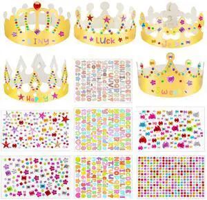 Gold Paper Crowns, 15Pcs DIY Birthday Party Crowns with Gem Stickers Gold Paper Crowns, 15Pcs DIY Birthday Party Crowns with Gem Stickers