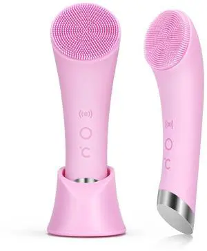 PRITECH Rechargeable Silicone Facial Cleansing Brush with Heat Massage, Vibrating Exfoliator, Waterproof, for Women and Men, Pink PRITECH Rechargeable Silicone Facial Cleansing Brush with Heat Massage, Vibrating Exfoliator, Waterproof, for Women and Men, Pink