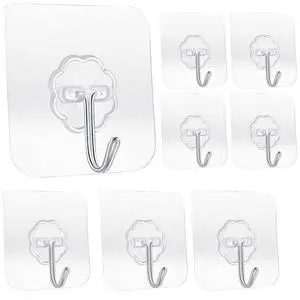 Heavy Duty Adhesive Hooks 33 lb (15 kg) Max, Waterproof & Oilproof, Reusable, Seamless, Transparent Small, 8-Pack for Kitchen Bathroom Office Heavy Duty Adhesive Hooks 33 lb (15 kg) Max, Waterproof & Oilproof, Reusable, Seamless, Transparent Small, 8-Pack for Kitchen Bathroom Office