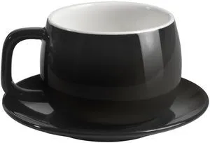 IonEgg Porcelain Coffee Cup with Saucer 270ml/9oz, Minimalist Design, Perfect for Latte, Cappuccino, and Tea, Black IonEgg Porcelain Coffee Cup with Saucer 270ml/9oz, Minimalist Design, Perfect for Latte, Cappuccino, and Tea, Black