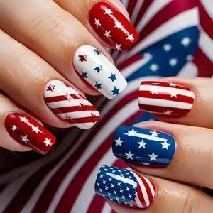 American Flag Independence Day Medium Square Press on Nails, Stars Stripes Designs, Red Blue Glossy Full Cover for Women American Flag Independence Day Medium Square Press on Nails, Stars Stripes Designs, Red Blue Glossy Full Cover for Women