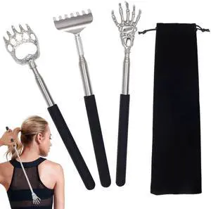 Back Scratcher Set 3 Pack, Stainless Steel Telescoping Scratchers with Bear Claw, Skeleton Hand, Paw Design, Black Handle with Storage Pouch Back Scratcher Set 3 Pack, Stainless Steel Telescoping Scratchers with Bear Claw, Skeleton Hand, Paw Design, Black Handle with Storage Pouch