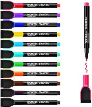 12 Colors Magnetic Dry Erase Markers, Fine Tip, Low Odor, with Eraser Cap 12 Colors Magnetic Dry Erase Markers, Fine Tip, Low Odor, with Eraser Cap
