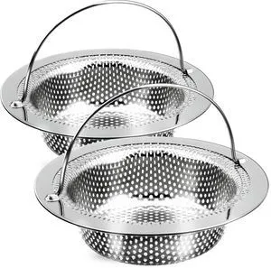 2 Pack Stainless Steel Kitchen Sink Drain Strainer Basket with Handle, 4.5Inch Outer Diameter, Rust Free Food Catcher 2 Pack Stainless Steel Kitchen Sink Drain Strainer Basket with Handle, 4.5Inch Outer Diameter, Rust Free Food Catcher