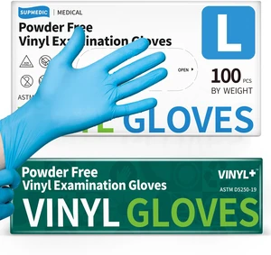Supmedic Vinyl Medical Exam Gloves, Latex-Free, Powder-Free, Disposable, Blue Supmedic Vinyl Medical Exam Gloves, Latex-Free, Powder-Free, Disposable, Blue