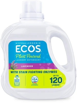 ECOS Hypoallergenic Liquid Laundry Detergent for Sensitive Skin, Lavender, 120 Loads, 110 Fl Oz ECOS Hypoallergenic Liquid Laundry Detergent for Sensitive Skin, Lavender, 120 Loads, 110 Fl Oz