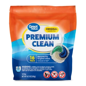 Great Value Premium Clean Original Scent Laundry Pacs, 16Count Great Value Premium Clean Original Scent Laundry Pacs, 16Count