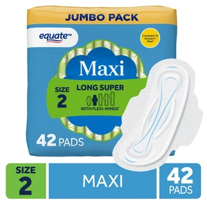 Equate Maxi Pads with Flexi-Wings, Size 2, Long Super Absorbency, 42 Count Equate Maxi Pads with Flexi-Wings, Size 2, Long Super Absorbency, 42 Count