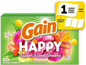 Gain Dryer Sheets, 60 Mega, Happy Hibiscus Hula Scent Gain Dryer Sheets, 60 Mega, Happy Hibiscus Hula Scent